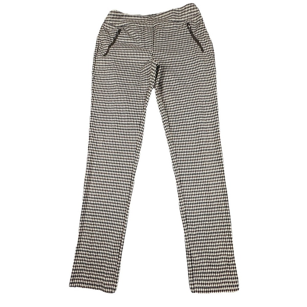 J. Mclaughlin Size 0 Brown Houndstooth Slim Leg Pants Career Work Stretch Preppy